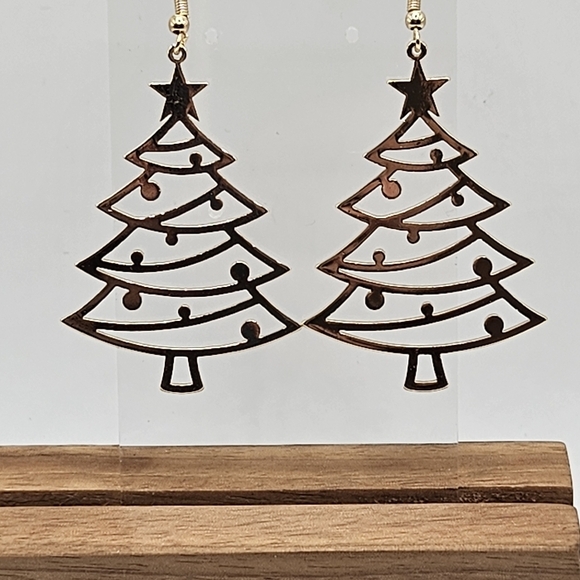 Metal Gold Christmas Tree Earrings, NWOT - Picture 1 of 1